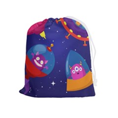 Cartoon-funny-aliens-with-ufo-duck-starry-sky-set Drawstring Pouch (xl) by Salman4z
