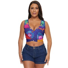 Cartoon-funny-aliens-with-ufo-duck-starry-sky-set Women s Sleeveless Wrap Top by Salman4z