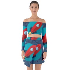 Rocket-with-science-related-icons-image Off Shoulder Top With Skirt Set by Salman4z
