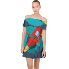 Rocket-with-science-related-icons-image Off Shoulder Chiffon Dress by Salman4z
