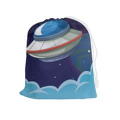 Ufo-alien-spaceship-galaxy Drawstring Pouch (xl) by Salman4z