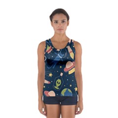 Seamless-pattern-with-funny-aliens-cat-galaxy Sport Tank Top  by Salman4z