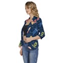 Seamless-pattern-with-funny-aliens-cat-galaxy Women s 3/4 Sleeve Ruffle Edge Open Front Jacket View2