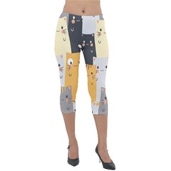 Seamless-pattern-cute-cat-cartoons Lightweight Velour Capri Leggings  by Salman4z