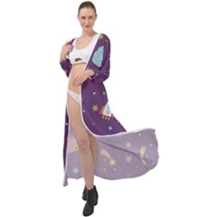 Space-travels-seamless-pattern-vector-cartoon Maxi Chiffon Beach Wrap by Salman4z