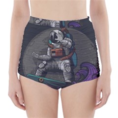 Illustration-astronaut-cosmonaut-paying-skateboard-sport-space-with-astronaut-suit High-waisted Bikini Bottoms by Salman4z