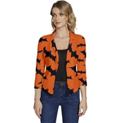 Halloween-card-with-bats-flying-pattern Women s Casual 3/4 Sleeve Spring Jacket by Salman4z