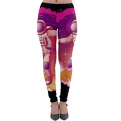 Astronaut-spacesuit-standing-surfboard-surfing-milky-way-stars Lightweight Velour Leggings by Salman4z