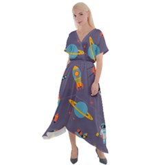 Space-seamless-pattern Cross Front Sharkbite Hem Maxi Dress by Salman4z