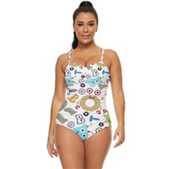 Seamless-pattern-vector-with-funny-robots-cartoon Retro Full Coverage Swimsuit by Salman4z