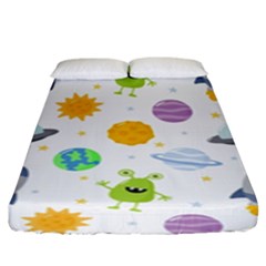 Seamless-pattern-cartoon-space-planets-isolated-white-background Fitted Sheet (king Size) by Salman4z