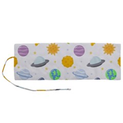Seamless-pattern-cartoon-space-planets-isolated-white-background Roll Up Canvas Pencil Holder (m) by Salman4z