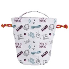 Music-themed-doodle-seamless-background Drawstring Bucket Bag by Salman4z