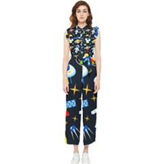 Space Seamless Pattern Women s Frill Top Chiffon Jumpsuit by Salman4z