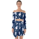 White-robot-blue-seamless-pattern Off Shoulder Top with Skirt Set View1