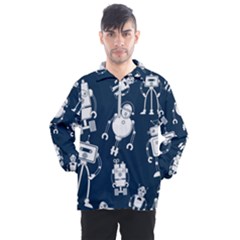 White-robot-blue-seamless-pattern Men s Half Zip Pullover by Salman4z