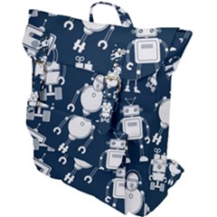 White-robot-blue-seamless-pattern Buckle Up Backpack by Salman4z