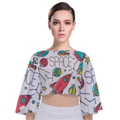 Space-cosmos-seamless-pattern-seamless-pattern-doodle-style Tie Back Butterfly Sleeve Chiffon Top by Salman4z