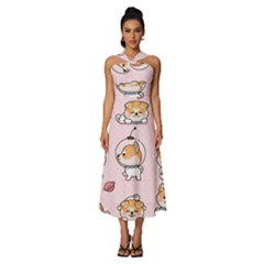 Set-kawaii-smile-japanese-dog-akita-inu-cartoon Sleeveless Cross Front Cocktail Midi Chiffon Dress by Salman4z