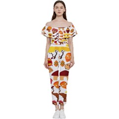 Africa-jungle-ethnic-tribe-travel-seamless-pattern-vector-illustration Off Shoulder Ruffle Top Jumpsuit by Salman4z