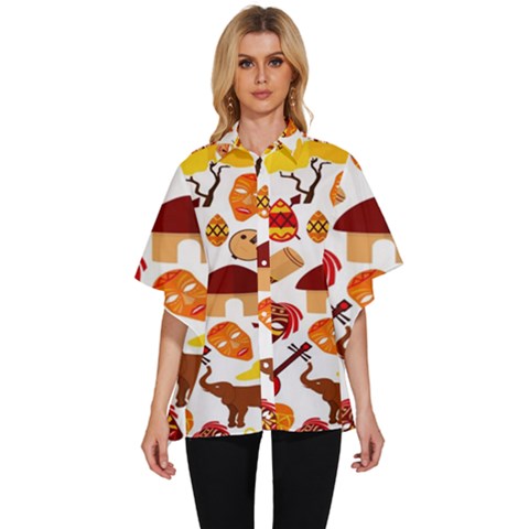Africa-jungle-ethnic-tribe-travel-seamless-pattern-vector-illustration Women s Batwing Button Up Shirt by Salman4z