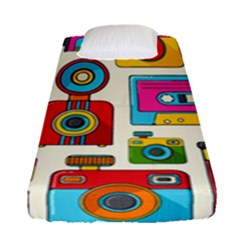 Retro-cameras-audio-cassettes-hand-drawn-pop-art-style-seamless-pattern Fitted Sheet (single Size) by Salman4z