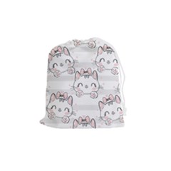 Cat-with-bow-pattern Drawstring Pouch (medium) by Salman4z