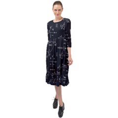 Mathematical-seamless-pattern-with-geometric-shapes-formulas Ruffle End Midi Chiffon Dress by Salman4z