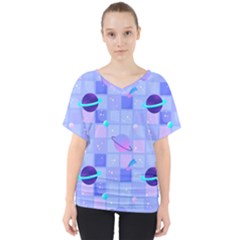 Seamless-pattern-pastel-galaxy-future V-neck Dolman Drape Top by Salman4z