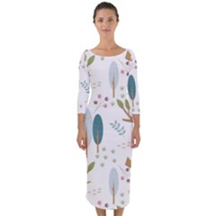 Pattern-sloth-woodland Quarter Sleeve Midi Bodycon Dress by Salman4z