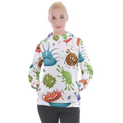 Dangerous-streptococcus-lactobacillus-staphylococcus-others-microbes-cartoon-style-vector-seamless Women s Hooded Pullover by Salman4z