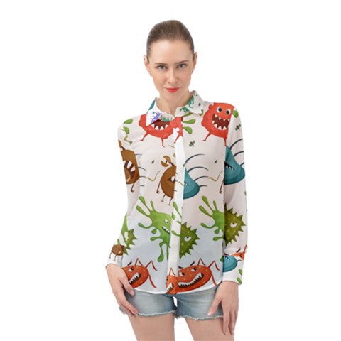 Dangerous-streptococcus-lactobacillus-staphylococcus-others-microbes-cartoon-style-vector-seamless Long Sleeve Chiffon Shirt by Salman4z