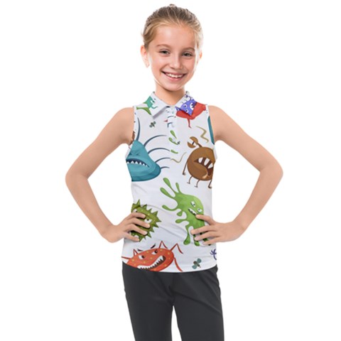 Dangerous-streptococcus-lactobacillus-staphylococcus-others-microbes-cartoon-style-vector-seamless Kids  Sleeveless Polo Tee by Salman4z