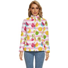 Tropical-fruits-berries-seamless-pattern Women s Puffer Bubble Jacket Coat by Salman4z