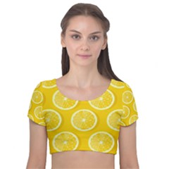 Lemon-fruits-slice-seamless-pattern Velvet Short Sleeve Crop Top  by Salman4z