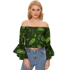 Bacteria-virus-seamless-pattern-inversion Off Shoulder Flutter Bell Sleeve Top by Salman4z