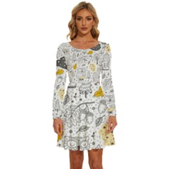 Doodle-seamless-pattern-with-autumn-elements Long Sleeve Wide Neck Velvet Dress by Salman4z