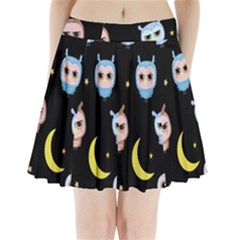 Cute-owl-doodles-with-moon-star-seamless-pattern Pleated Mini Skirt by Salman4z