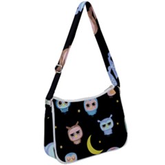 Cute-owl-doodles-with-moon-star-seamless-pattern Zip Up Shoulder Bag by Salman4z