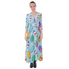 Cute-kawaii-ice-cream-seamless-pattern Button Up Maxi Dress by Salman4z