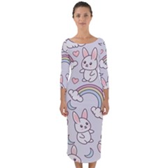 Seamless-pattern-with-cute-rabbit-character Quarter Sleeve Midi Bodycon Dress by Salman4z