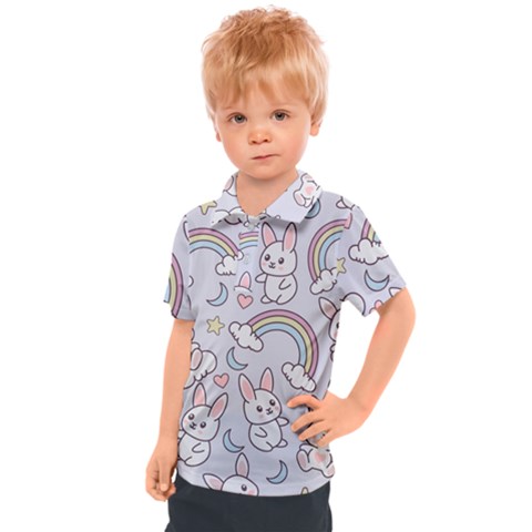 Seamless-pattern-with-cute-rabbit-character Kids  Polo Tee by Salman4z