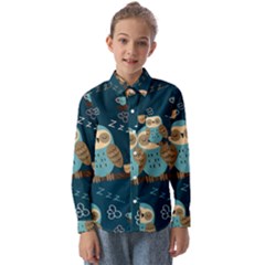 Seamless-pattern-owls-dreaming Kids  Long Sleeve Shirt by Salman4z