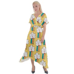 Smile-cloud-rainbow-pattern-yellow Cross Front Sharkbite Hem Maxi Dress by Salman4z
