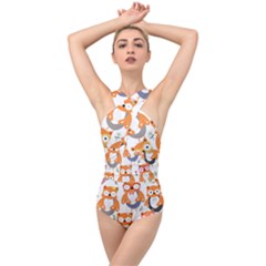 Cute-colorful-owl-cartoon-seamless-pattern Cross Front Low Back Swimsuit by Salman4z