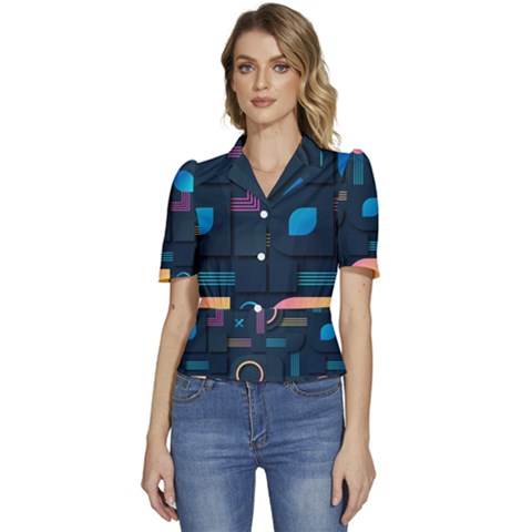 Gradient Geometric Shapes Dark Background Puffed Short Sleeve Button Up Jacket by Salman4z