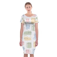 Cute-cat-colorful-cartoon-doodle-seamless-pattern Classic Short Sleeve Midi Dress by Salman4z