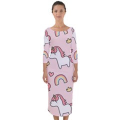 Cute-unicorn-rainbow-seamless-pattern-background Quarter Sleeve Midi Bodycon Dress by Salman4z