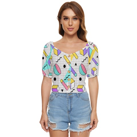Tridimensional-pastel-shapes-background-memphis-style Button Up Blouse by Salman4z