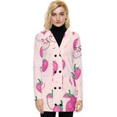 Seamless-strawberry-fruit-pattern-background Button Up Hooded Coat  by Salman4z